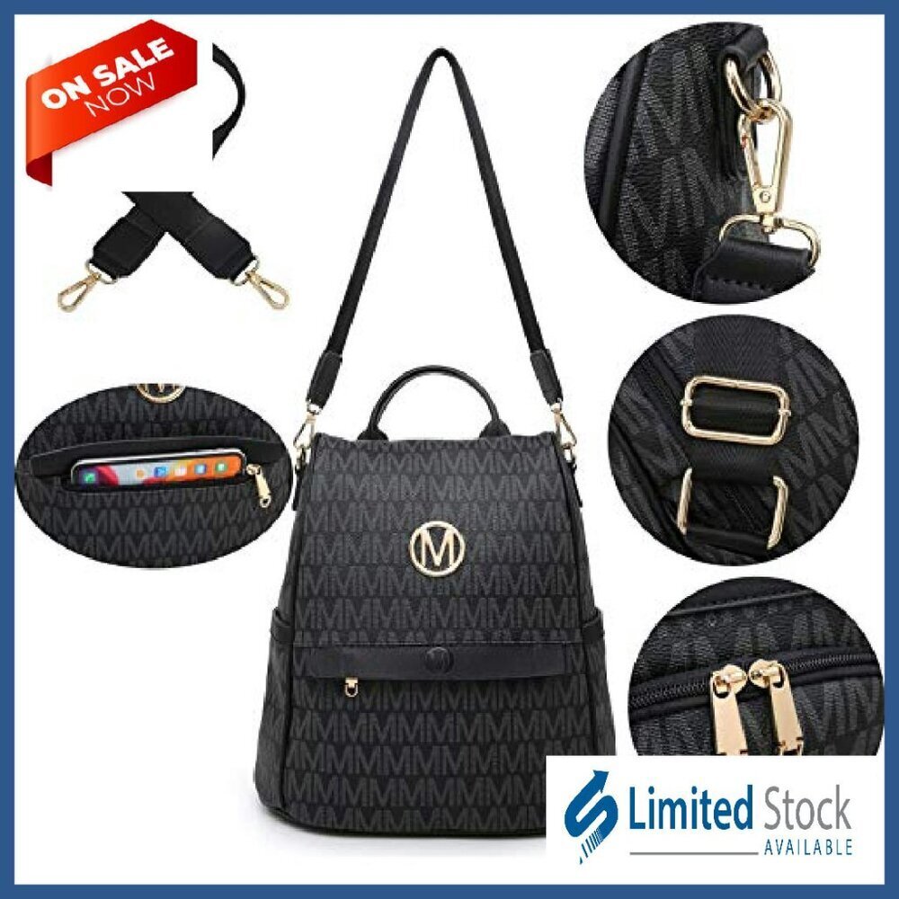 Women's Vegan Leather Anti-Theft Backpack with Wristlet, Multi-Pocket Travel Bag - Picture 4 of 8